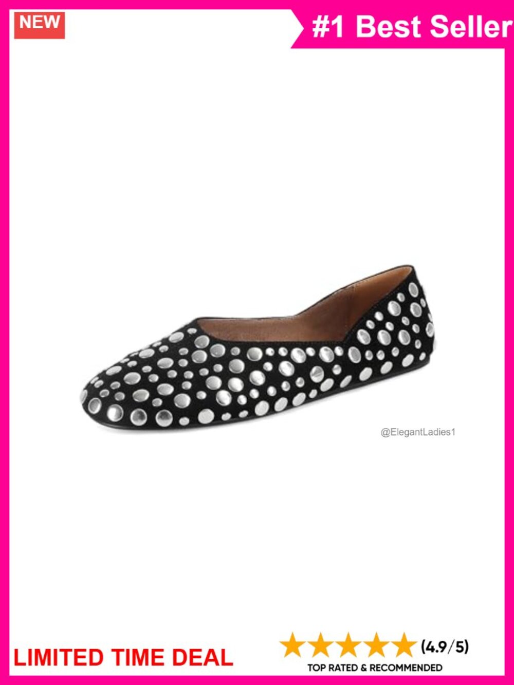 Faux Suede Mary Jane Ballet Flats Studded Round Toe Slip-On Comfortable